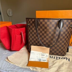 Louis Vuitton Damier Ebene Tote with Red Interior